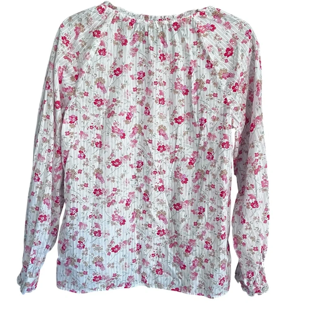 EUC Talbots Floral Cottagecore Top in White Red Pink size M - Picture 3 of 9